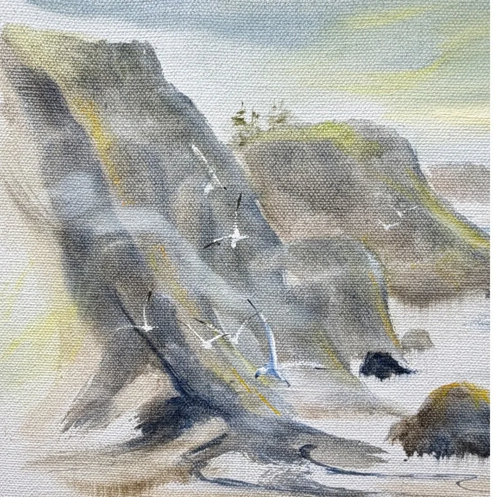 Vintage Original Signed Sherlock Coastal Seascape Landscape Painting